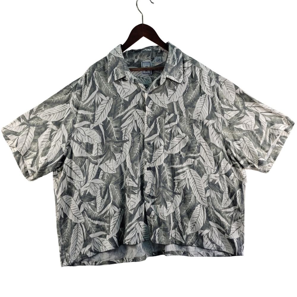 Roundtree & Yorke Button Down Shirt Men's 3X Green Excellent Silk Tropical Leaf